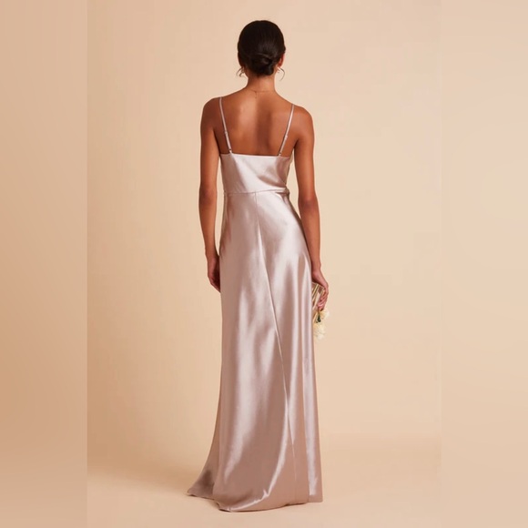 Birdy Grey Lisa Long Satin Bridesmaid Dress - Taupe - Picture 3 of 4